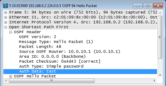 OSPF Plain text authentication capture
