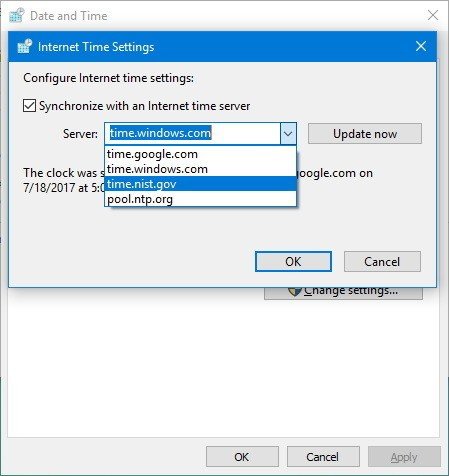 Synchronize with an internet time server