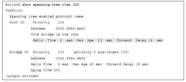 دستور نمایش timer ها در spanning tree